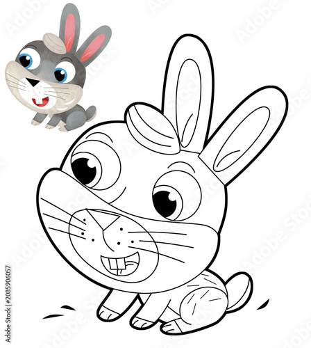 Cartoon rabbit or easter bunny forest or farm animal isolated coloring page illustration for children