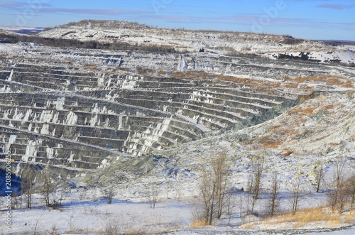 Aerial view of Asbestos mine, Asbestos, Quebec, Canada. Asbestos is a set of six naturally occurring silicate minerals used commercially for their desirable physical properties.