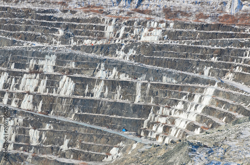 Aerial view of Asbestos mine, Asbestos, Quebec, Canada. Asbestos is a set of six naturally occurring silicate minerals used commercially for their desirable physical properties.