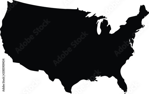 Tableau sur toile Solid black silhouette map of the united states of america, isolated