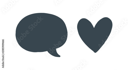 Speech bubble and heart silhouettes against a white background