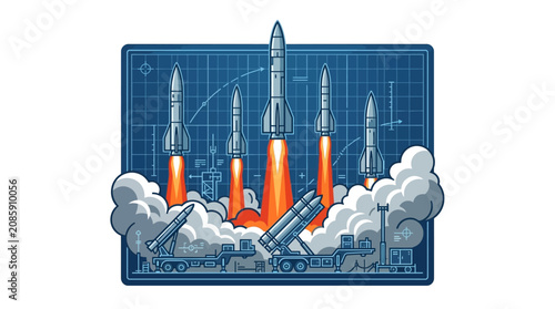 Rocket launch event with multiple vehicles at a technology facility