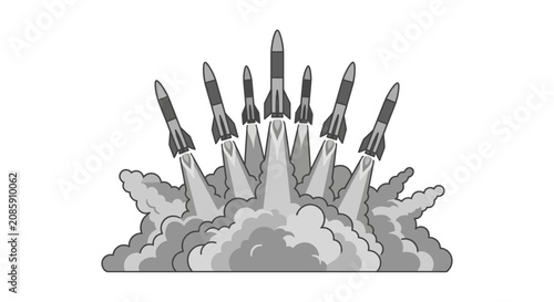 Rockets launch simultaneously into clear sky from explosion