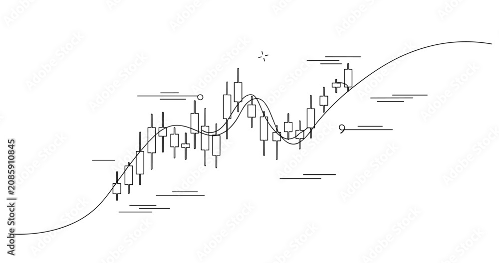 Obraz premium Minimalist candlestick graph with trend line for financial analysis. None editable stroke