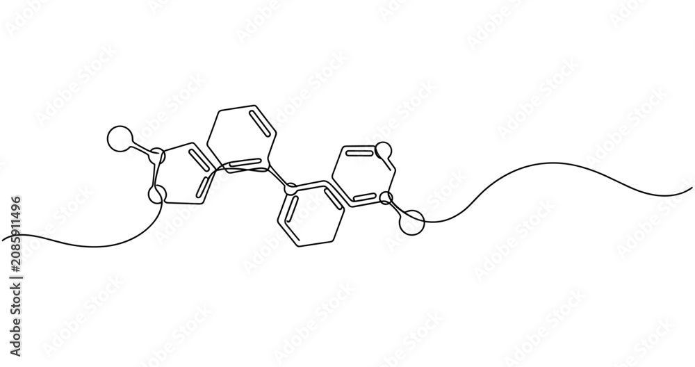 Obraz premium Chemical structure of a complex organic molecule with benzene rings. no editable stroke