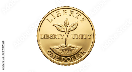 Schilderij op canvas Gold coin with seedling symbolizing growth and prosperity for the year 2024
