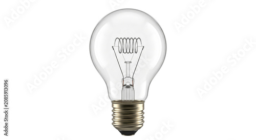 Fotografía Classic incandescent light bulb with visible filament and brass base on white ba