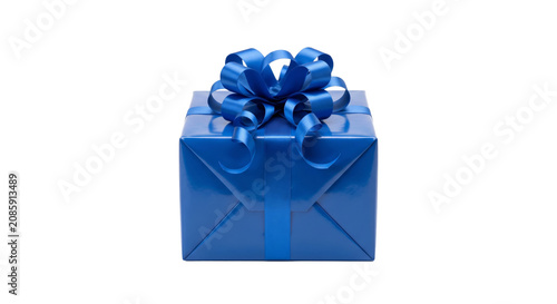 Картината върху платно A beautifully wrapped blue gift box with a large satin bow, perfect for any occa