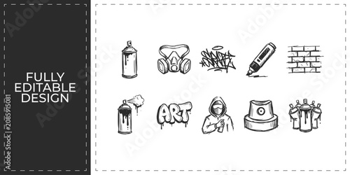 Konstfotografi Urban street art and graffiti culture hand drawn icons set featuring spray cans