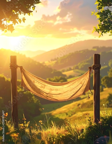 Golden hour over rural countryside road.