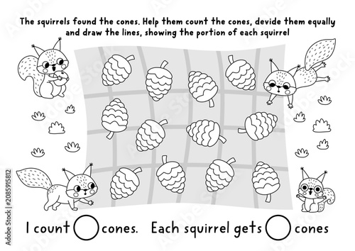 Bild auf Leinwand Black and white forest counting and logical game for kids