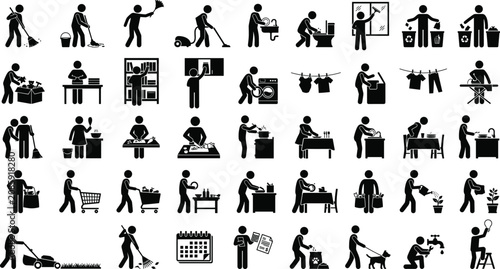 Принти на полотні Set of simple black line icons showing hotel guest activities like sleeping show