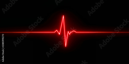 Abstract Red Heartbeat ECG Wave on Black Background, Medical Cardiology Monitor Illustration with Digital Pulse Line and Healthcare Concept