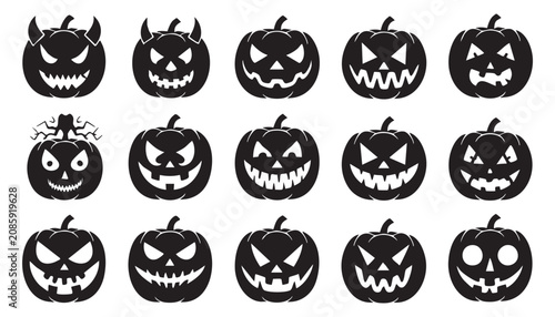 Halloween Pumpkins Faces Vector Illustrations