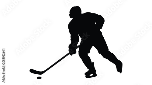 Canvas Print Ice Hockey Player In Action Black Silhouette