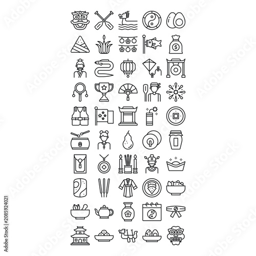 Dragon Boat Festival Icons Set