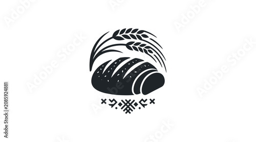Rustic bread loaf icon with wheat stalks.