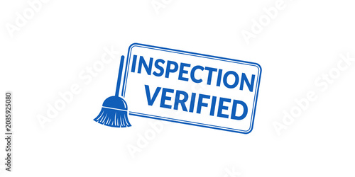 фотографія Blue inspection verified stamp with broom on transparent background
