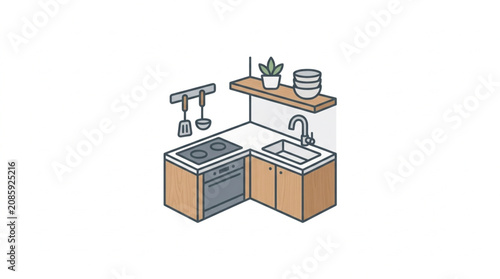 Foto Modern Kitchenette Corner with Sink and Stove Illustration.