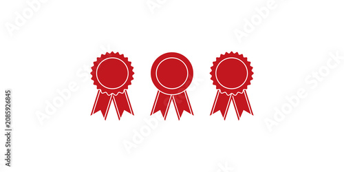 Photos Red ribbon awards insignia set for championship achievement winner and quality g