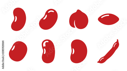 Photos Collection of Red Beans and Legumes Icons on White Background