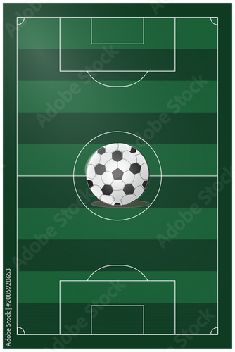 Top View Dark Emerald Soccer Field with Football Vector