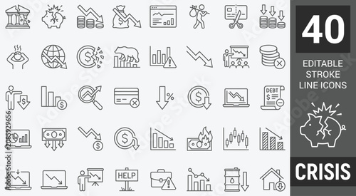Photos Crisis web icon set in line style