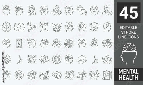 Canvastavla Mental health web icons in line style
