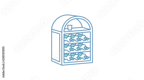 Fotografie Modern wine cooler with bottles and glass on shelf.