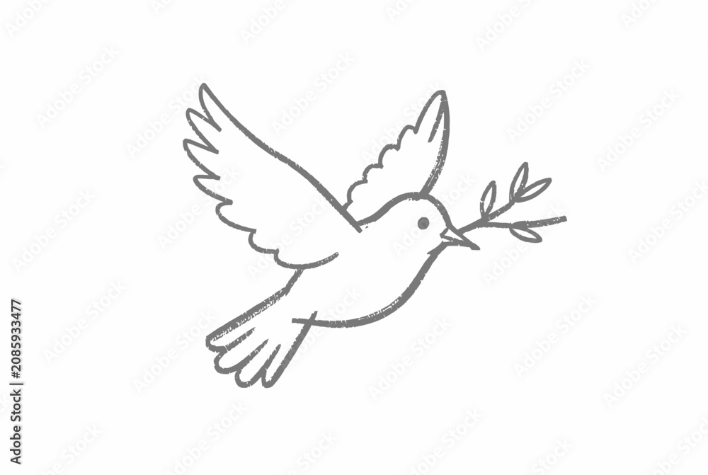 Fototapeta premium Line Art Dove Carrying Olive Branch.