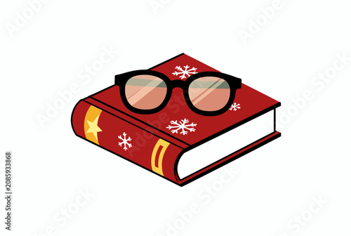 Red Book With Glasses Isolated Illustration.