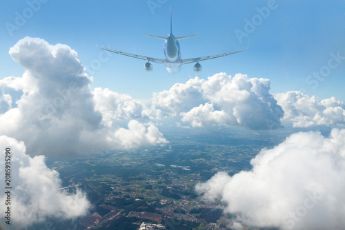 Aerial Viev of a Commercial Jet Flying By