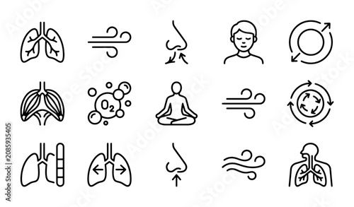 фотографія Respiratory System Icons, Lung Health Symbols, Breathing Exercise Graphics, Medi