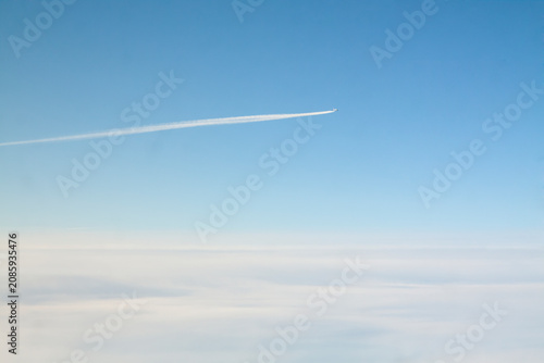 Aerial Viev of a Commercial Jet Flying By, Condensation Trail