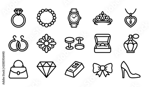 Canvas Print Luxury Jewelry and Accessories Icons Set, Elegant Fashion Symbols, Vector Collec