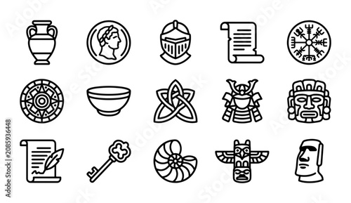 Bild auf Leinwand Ancient History Icons: Civilization, Culture, and Heritage Vector Set