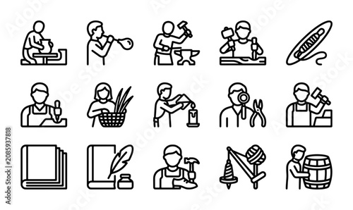 Bild auf Leinwand Artisan Craft Icons: Black and White Vector Set for Traditional Skills and Handm