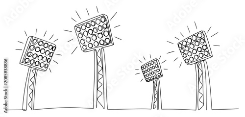 Foto Stadium floodlights tower for sports arena lighting in continuous line art style