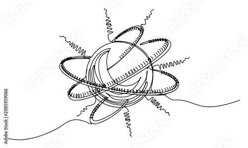 Cuadro en lienzo Abstract energy sphere with atomic orbital paths in continuous line art style