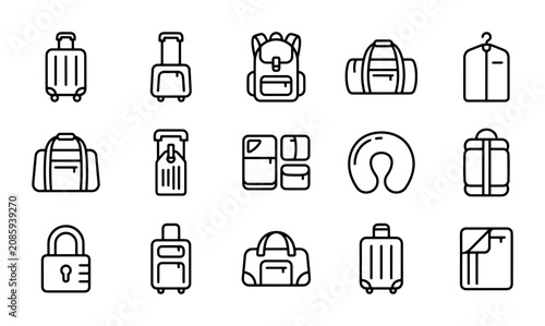 Bild auf Leinwand Travel Luggage Icons Set, Vector Suitcase Bag Collection, Holiday Journey Essent