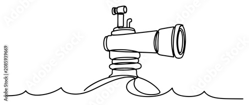 Obraz na plátně Submarine periscope peering above wavy ocean surface in minimalist continuous li