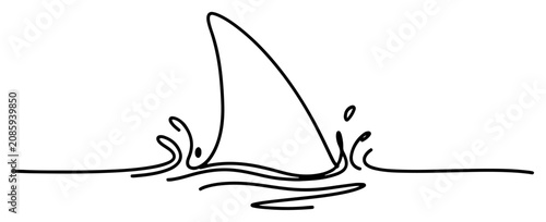 Quadro su tela Shark fin emerging from water surface with splashes in minimalist continuous lin
