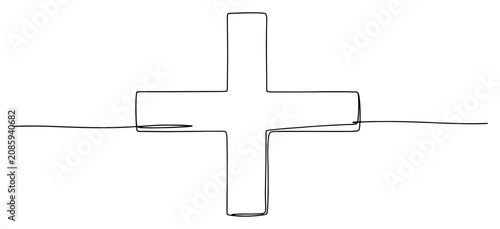 Canvas Print Christian cross symbol of faith and religion in minimalist continuous line art s
