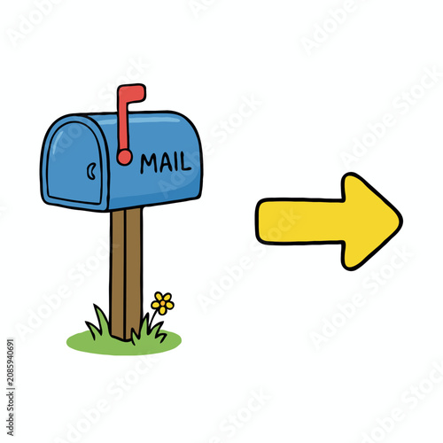 Mailbox with yellow arrow illustration on white background