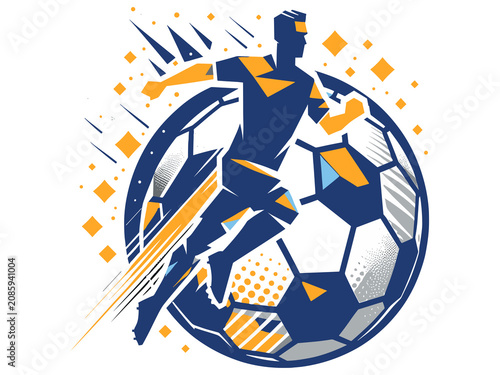 Halftone Grid Soccer Runner Silhouette, Abstract Geometric Football Icon, Vector High-Velocity Sports Graphic