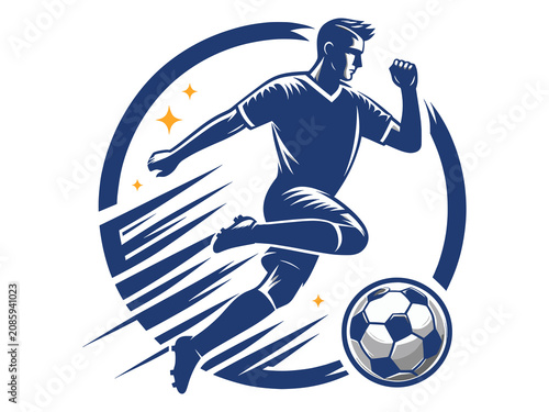 Dynamic Soccer Runner Silhouette Emblem, Football Player Circular Logo, Vector Sports Speed Crest