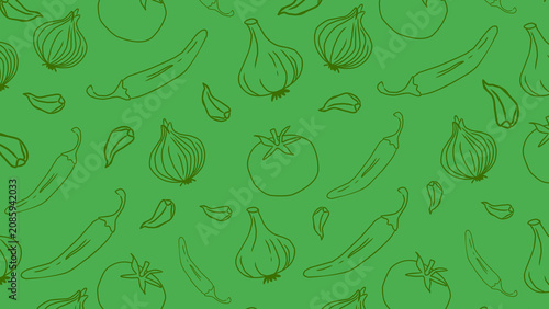 Fotografía Green vegetable doodle seamless pattern