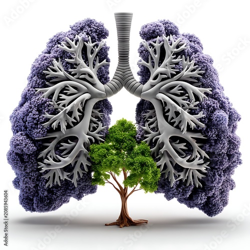 Purple cauliflower human lungs with tree high resolution picture