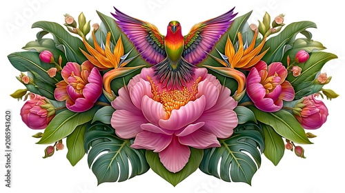 Pink hibiscus bird of paradise design high resolution picture