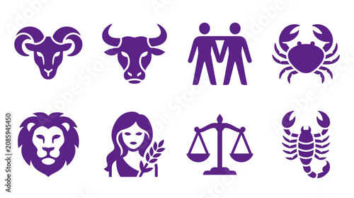 Tableau sur toile Zodiac Signs Collection: Astrology Symbols Icons Set